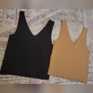 3 Gypsy & Jade V-Neck Sleeveless Ribbed Tops: Black, Grey, Tan Size L/XL